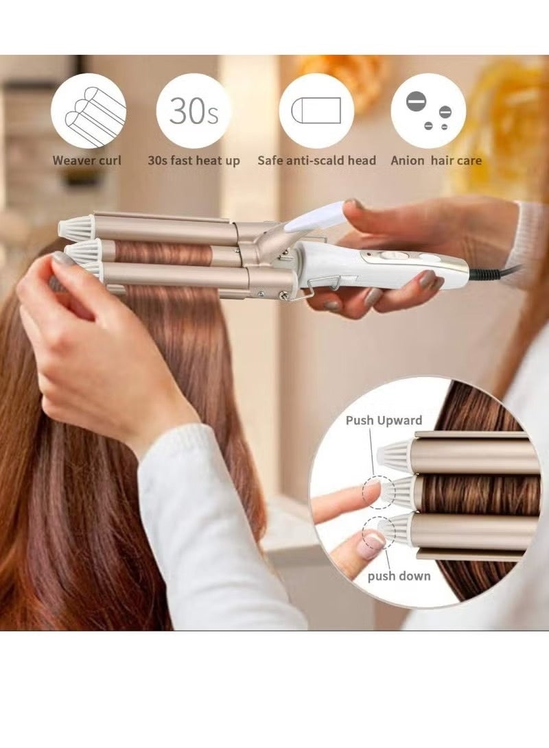 3 Barrel Curling Iron Wand Hair Waver Curler Iron, 1 Inch (25mm) Ceramic Tourmaline Triple Barrels, Crimper Hair Iron Hair Waving Styling Tool for Deep Waves - Image 5