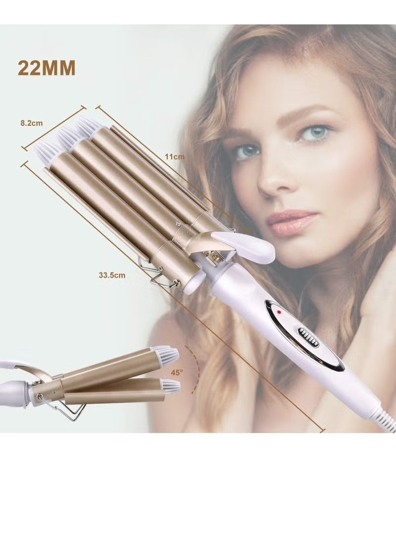 3 Barrel Curling Iron Wand Hair Waver Curler Iron, 1 Inch (25mm) Ceramic Tourmaline Triple Barrels, Crimper Hair Iron Hair Waving Styling Tool for Deep Waves - Image 3