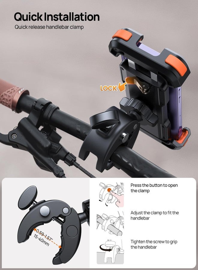 Aomiker Bike Motorcycle Phone Holder Mount - [2025 Quick Release] Bike Phone Holder Handlebar Clamp, Bicycle Scooter Phone Clip for iPhone 15 14 13 12 11 Pro Max Plus Mini, 4.7-6.8" Smartphone - Image 4