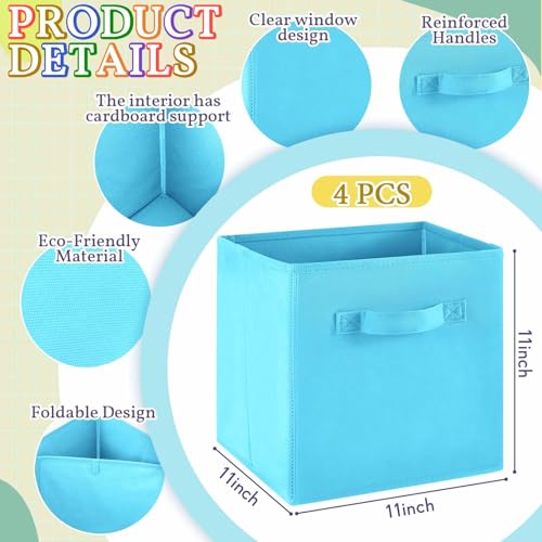 Yinder 4 Pcs Cube Storage Bin 105x105x11 Storage Bins for Playroom Decor Colorful Bins for Kids Purple Foldable Baskets for Nursery Organizer Boxes Fabric BoxesBlue Purple Pink Rose Red - Image 3