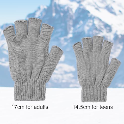 Cooraby 2 Pairs Unisex Warm Half Finger Gloves Winter Fingerless Gloves (L for Adults, M for Teens, S for Kids) (Black, Gray, Medium) - Image 2