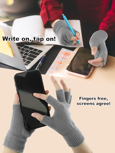 Cooraby 2 Pairs Unisex Warm Half Finger Gloves Winter Fingerless Gloves (L for Adults, M for Teens, S for Kids) (Black, Gray, Medium) - Image 4