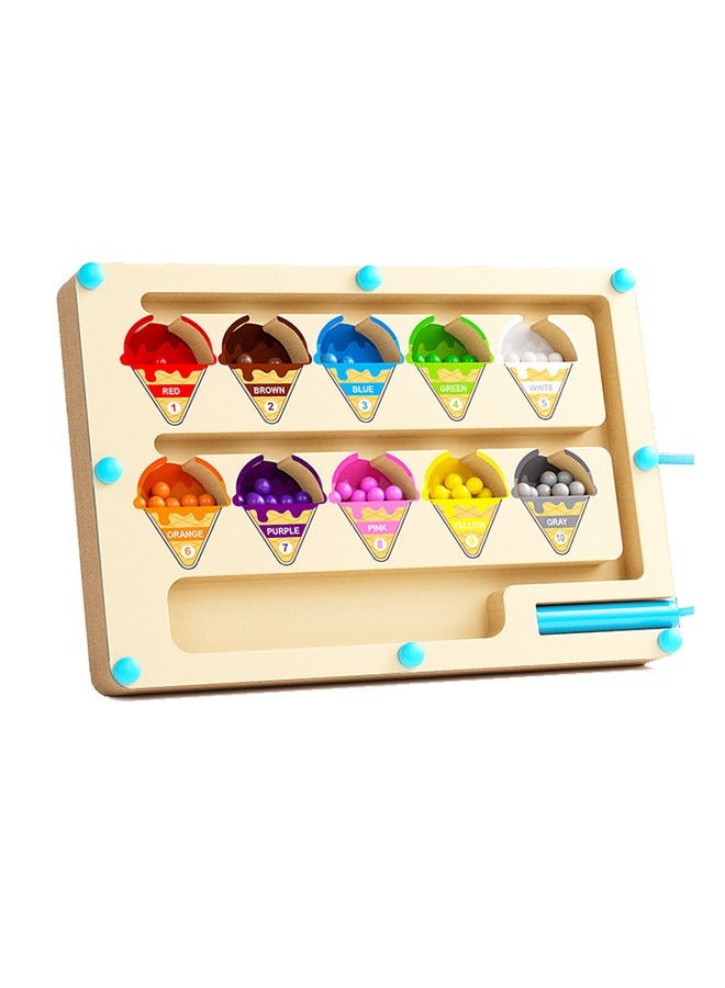 Magnetic Color and Number Maze - Montessori Fine Motor Skills Toys for Boys Girls 3 4 5 Years Old, Wooden Color Puzzle Board 24×15.7×1.9cm Paint buckets  - Image 5