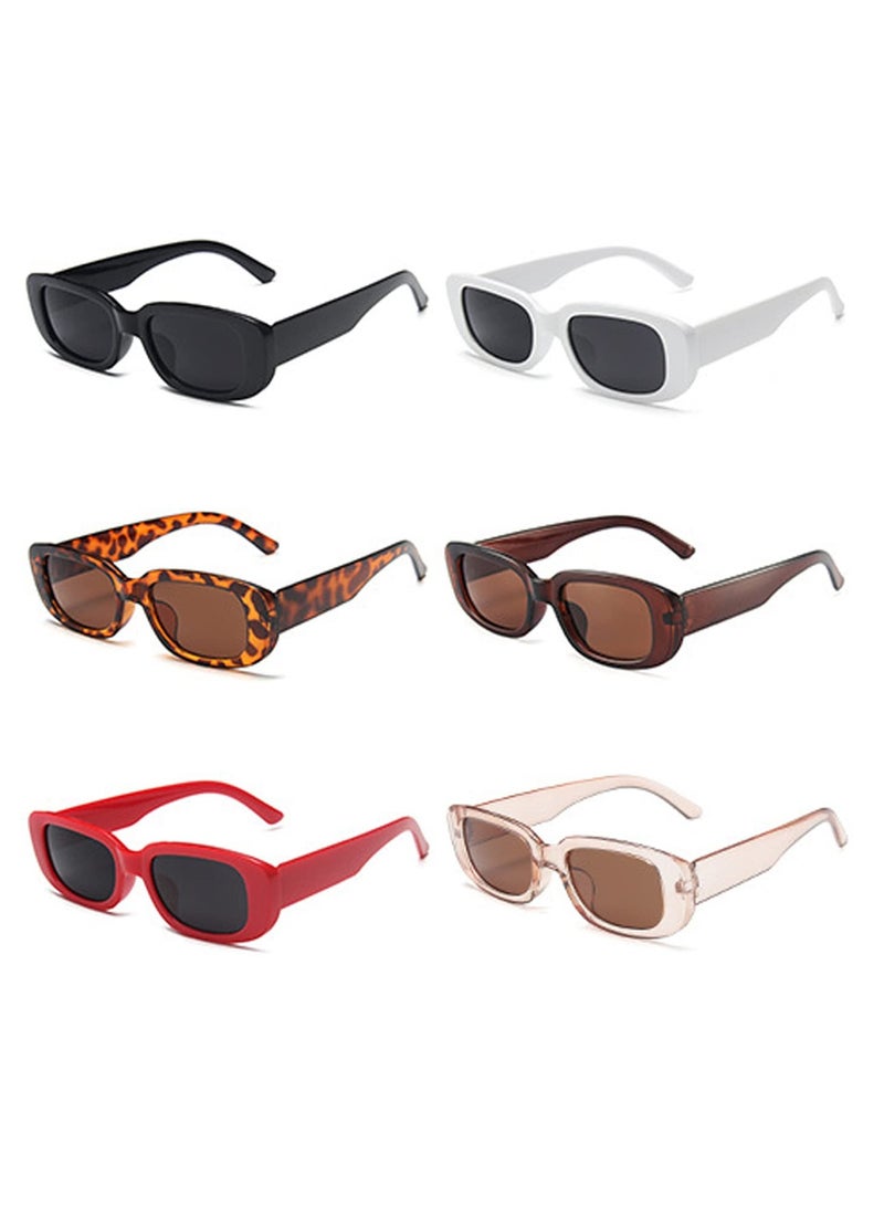 SYOSI Retro Rectangle Sunglasses Women and Men Vintage Small Square Sun Glasses Protection Glasse UV400 Protection Glasse Vintage Driving Glasses 90s Fashion Narrow Square Frame Set of 6:Color A - Image 1
