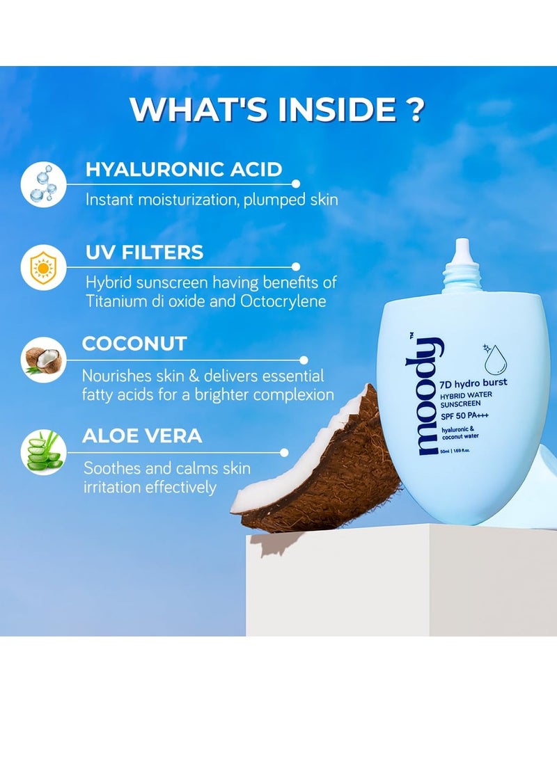  مودي واقي شمس هيدرو بيرست بالماء مع حمض الهيالورونيك، حماية من الأشعة فوق البنفسجية A/B، للرجال والنساء، 50 مل - Image 3