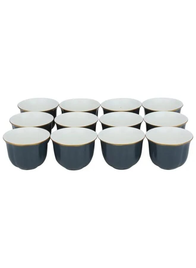Alsaif Gallery Set of 12 pieces of Arabic coffee cups dark gray with golden line  - Image 1
