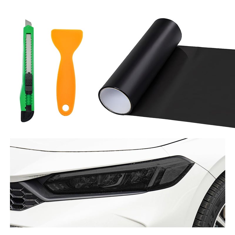 MUQIDA Headlight Vinyl Film Sticker Sheet Roll 472118 SelfAdhesive Tint Vinyl Film for Car Tail Lights Fog Lights AirRelease Headlight Tint Wrap Film with Squeegee Cutter Matte Black - Image 3