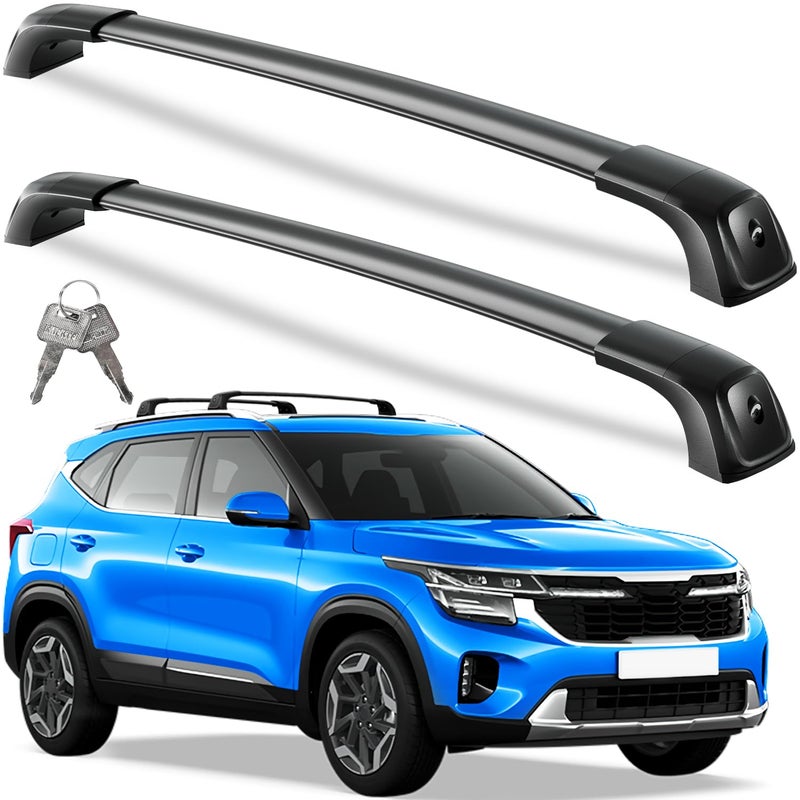 Wonderdriver Lockable 260lbs Roof Rack Cross Bars Compatible with Kia Seltos 2021 2022 2023 2024 2025 Heavy Duty Aluminum Roof Rails Crossbars Cargo Canoe Black Rooftop Cargo Carrier Luggage