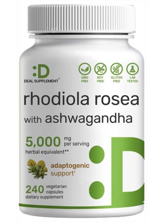 Rhodiola Rosea with Ashwagandha 5,000mg Per Serving, 240 Veggie Capsules – Max Strength 10:1 Root Extract – Adaptogenic Supplements for Relaxation, Energy, & Brain Health – Non-GMO - pzsku/Z5D56E9EE99B33DFB531AZ/45/_/1722338183/6702af15-e700-4f1f-9b19-d4898e1a0ae5