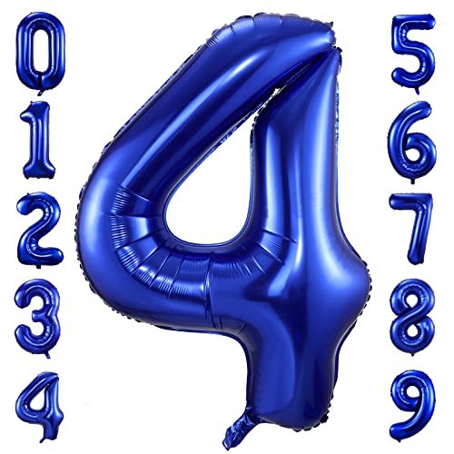 BBPOOL Navy Blue Number 4 Balloons40 Inch Dark Blue 4 Birthday Balloon Large Foil Mylar Number Digital Balloons for Birthday Party Graduation Baby Shower Anniversary Decorations - Image 1