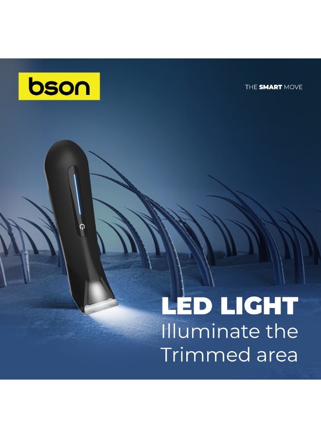 BSON مقص الجسم الحساس برو للرجال - تصميم آمن للبشرة، مقاوم للماء IPX7، ضوء LED، 6 أحجام مشط، قفل للسفر، شحن سريع خلال 2 ساعة، حلاقة لطيفة للمناطق الحساسة - Image 4