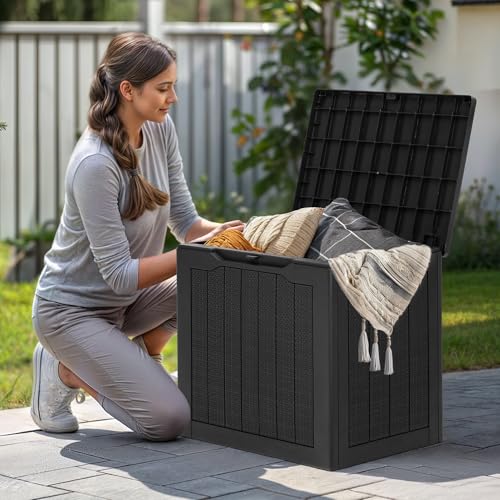 YITAHOME 30 Gallon Outdoor Storage Box, Small Water Resistant Resin Deck Box, Indoor Outdoor Lockable Rattan Storage Container for Patio, Garden, Cushions, Tools, Equipment (Black) - Image 5
