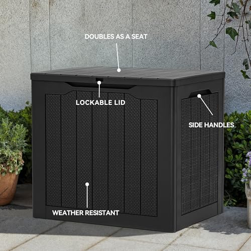 YITAHOME 30 Gallon Outdoor Storage Box, Small Water Resistant Resin Deck Box, Indoor Outdoor Lockable Rattan Storage Container for Patio, Garden, Cushions, Tools, Equipment (Black) - Image 2