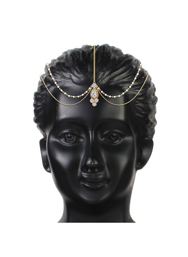 I Jewels Traditional Gold Plated Bridal Chain with Pearl Layer Stone Mathapatti/Maang Tikka Jewellery for Women (T1083W) - Image 3