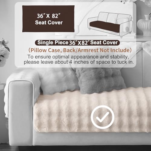 Aucrovee Soft Plush Faux Fur Couch Cover Thick Warm Fuzzy Sectional Sofa Covers for 3 Cushion Couch Sofa L Sharped Sofa Non Slip Slipcover Furniture Protector Covers for Pets1 PCS 36x82 White - Image 3