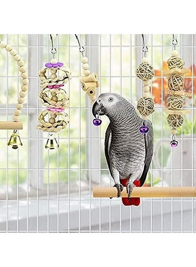 SUFADA Natural Wood Bird and Parrot Swing Toys Includes Hanging Chew Swing, Climbing Ladder and Bird Cage for Parrot, Parakeet, Conure, Cockatiel, Mynah, Lovebirds and Finches, 9 Pieces - Image 2