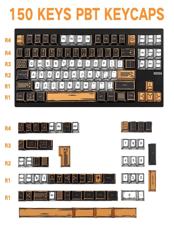 GEKUCAP Black and White Manga Keycaps, 150 Keys Anime Style PBT keycaps, Dye-Sublimation Cherry Profile Keycap Set for Cherry Gateron MX Switches Mechanical Keyboard - Image 2