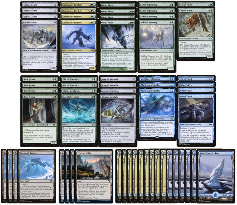 MTG Decks & More Elite Snow Deck Blue Green Modern Legal Custom Built Magic The Gathering MTG 60 Card Full Art Lands - Image 3