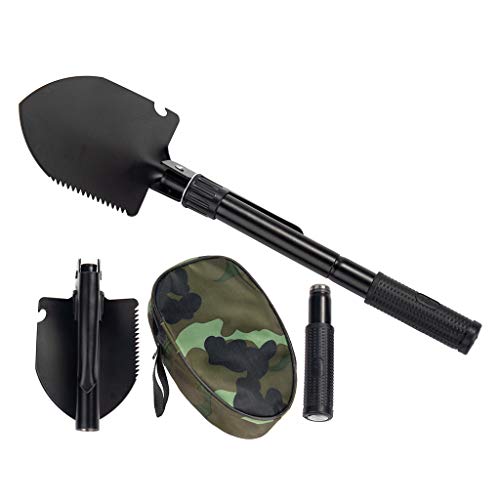 Jipemtra Gardening Folding Shovel Military Camping Shovel Survival Gear Entrenching Tool with Carrying Pouch Metal Handle for Camping Trekking Gardening Fishing Backpacking Snow (Black Zipper Pouch) - Image 1