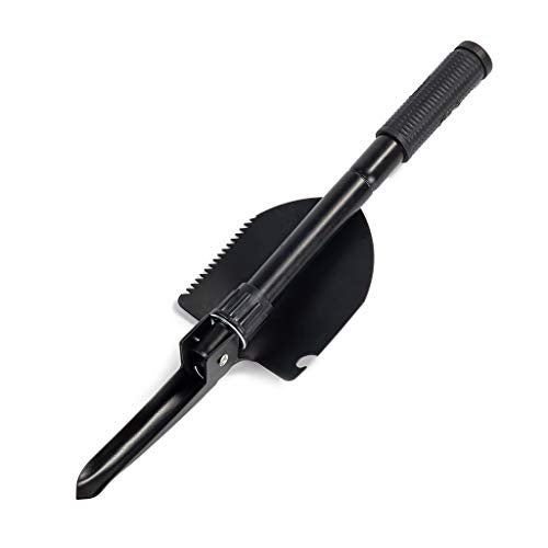 Jipemtra Gardening Folding Shovel Military Camping Shovel Survival Gear Entrenching Tool with Carrying Pouch Metal Handle for Camping Trekking Gardening Fishing Backpacking Snow (Black Zipper Pouch) - Image 3