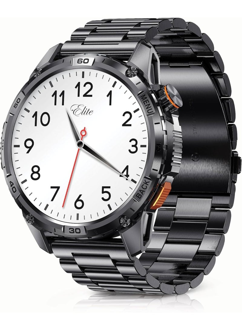 Xcell ELITE8 Smartwatch | 1.43" AMOLED Display | Bluetooth Calling | IP67 Waterproof | Wireless Charging | Heart Rate & SpO2 Monitor | Multi-Sport Modes | iOS/Android- Gun Frame with Black Metal Strap - Image 1
