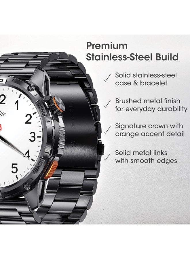 Xcell ELITE8 Smartwatch | 1.43" AMOLED Display | Bluetooth Calling | IP67 Waterproof | Wireless Charging | Heart Rate & SpO2 Monitor | Multi-Sport Modes | iOS/Android- Gun Frame with Black Metal Strap - Image 5