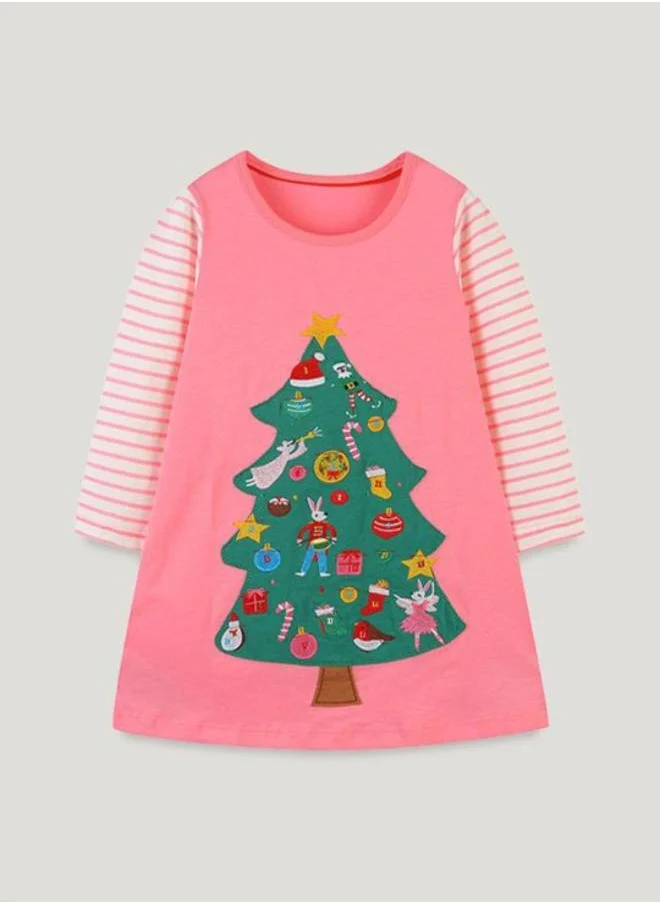 YUNIQEE Pink A-Line Crew Neck Printed Dress