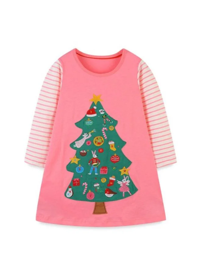 YUNIQEE Pink A-Line Crew Neck Printed Dress