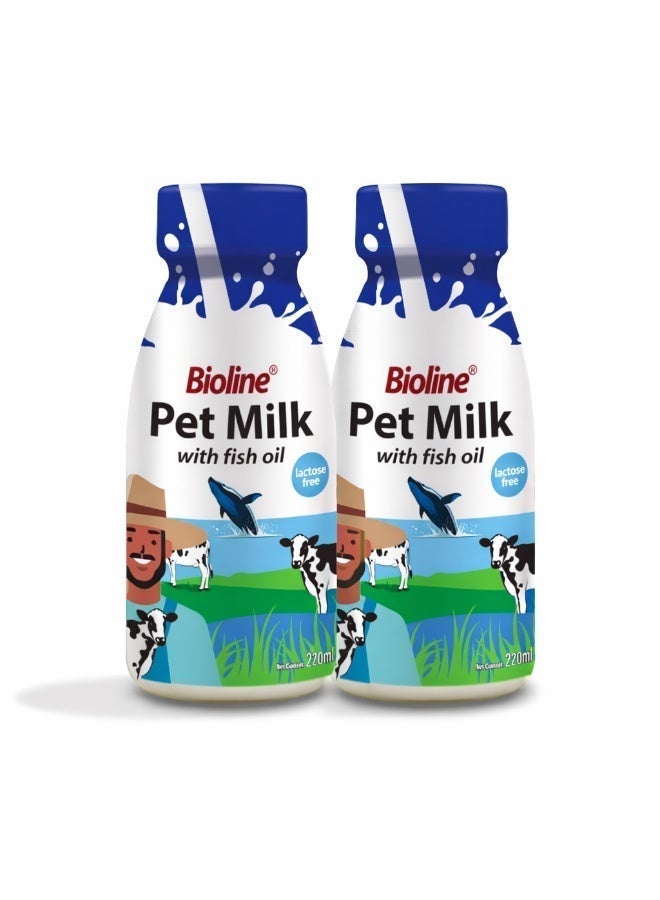 بايولاين حليب للحيوانات الأليفة للقطط والكلاب – Bioline Pet Milk مع زيت السمك 220 مل عبوة من قطعتين لدعم الهضم والمناعة وصحة الجلد والفراء - Image 1