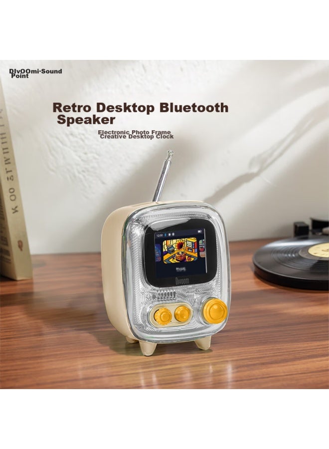 Divoom مكبر صوت بلوتوث مع ألبوم كلمات، تلفاز ميني ريترو، إطار صور إلكتروني مكتبي، مكبر صوت قابل لإدخال بطاقة، راديو، مساعد نوم بجانب السرير، ضوضاء بيضاء، تقويم، ساعة منبه، هدية إبداعية - Image 1