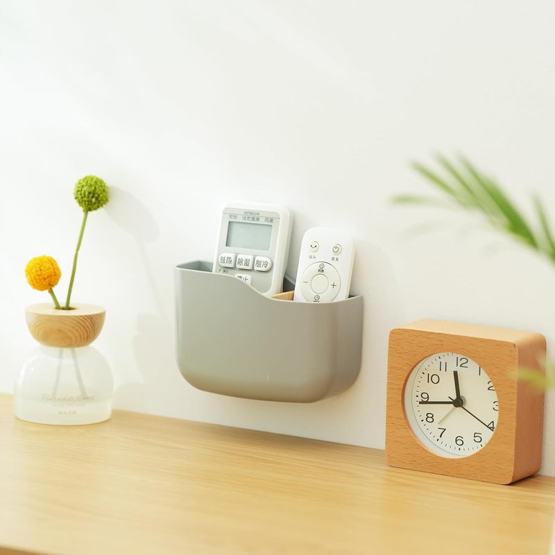 SUNFICON Adhesive Remote Control Holder Universal TV Remote Organizer Caddy Box Tray Wall Mount Media Player Controller Holder Hollow Bottom Slot Easy Phone Charging Home Office Desk Nightstand Gray - Image 3