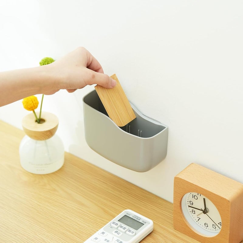 SUNFICON Adhesive Remote Control Holder Universal TV Remote Organizer Caddy Box Tray Wall Mount Media Player Controller Holder Hollow Bottom Slot Easy Phone Charging Home Office Desk Nightstand Gray - Image 4