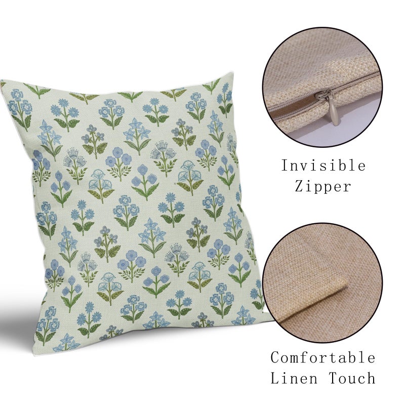 Sivirary Blue Green Block Print Pillow Covers 24x24 Inch Set of 2, Vintage Floral Spring Decorative Throw Pillow Cases Boho Cushion Covers Rustic Decoration Gift Farmhouse Sofa Couch Bed Decor - Image 4