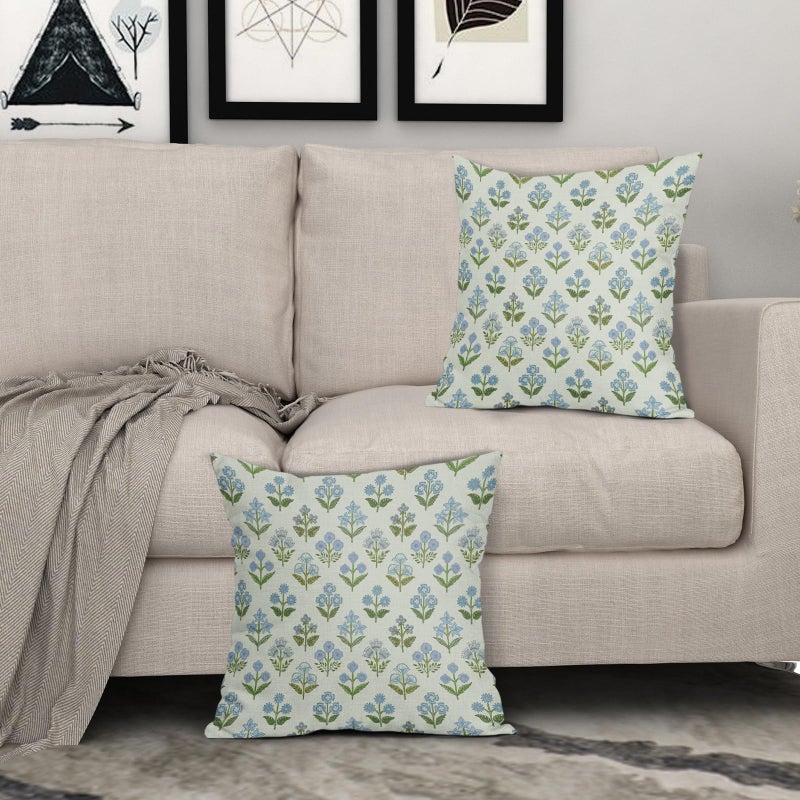Sivirary Blue Green Block Print Pillow Covers 24x24 Inch Set of 2, Vintage Floral Spring Decorative Throw Pillow Cases Boho Cushion Covers Rustic Decoration Gift Farmhouse Sofa Couch Bed Decor - Image 3