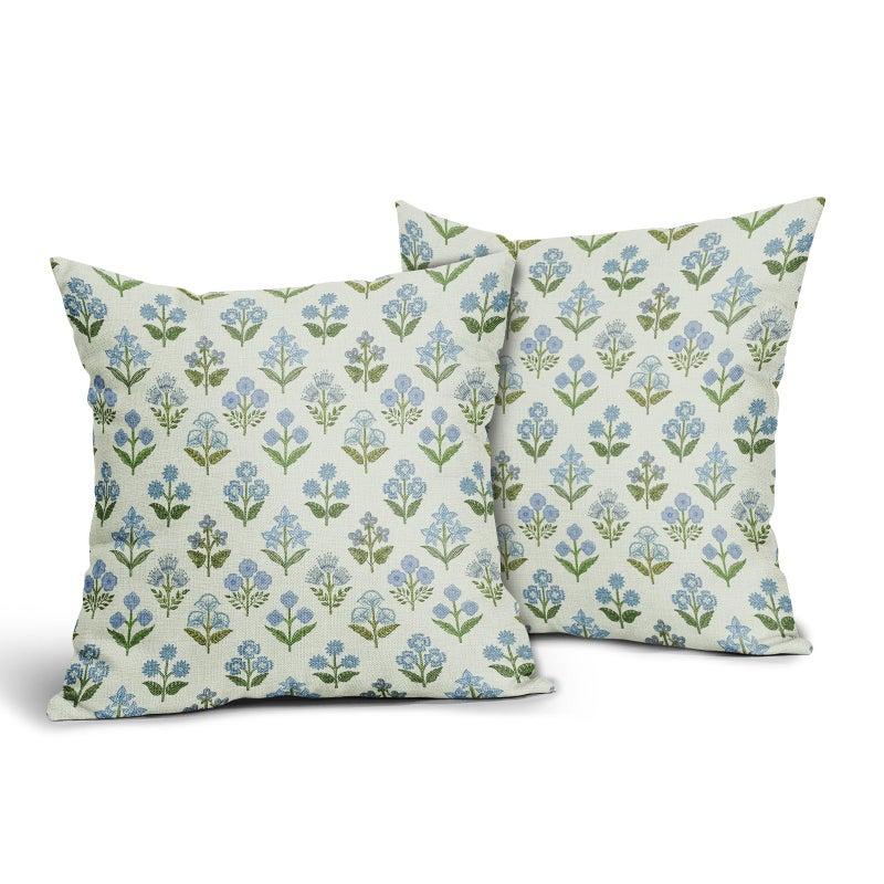 Sivirary Blue Green Block Print Pillow Covers 24x24 Inch Set of 2, Vintage Floral Spring Decorative Throw Pillow Cases Boho Cushion Covers Rustic Decoration Gift Farmhouse Sofa Couch Bed Decor - Image 2