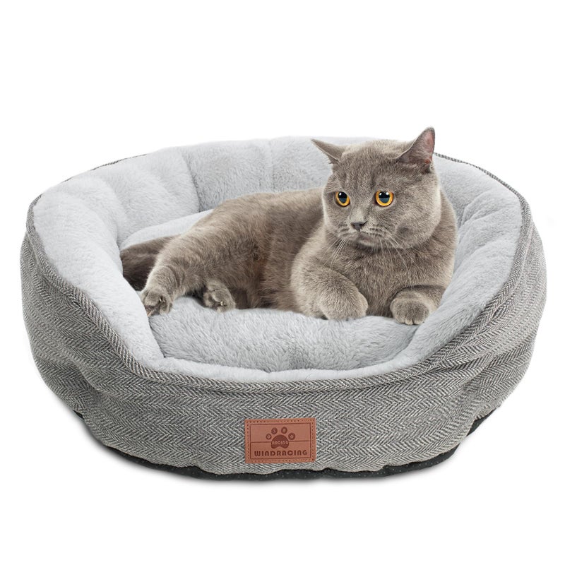 WINDRACING Cat Beds for Indoor Cats, Dog Bed for Small Dogs Breeds, Soft Kennel Bed, Comfy Durable Pet Sleeping Bed, Washable Roun Cat Bed & Non-Slip Bottom, Size 21" L x 18" W x 7" Th - Image 1