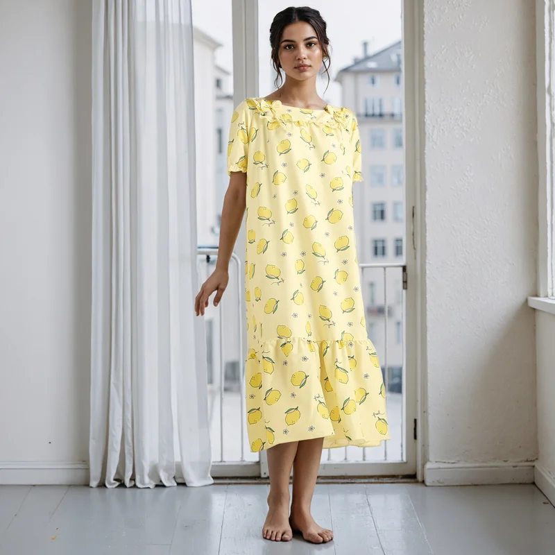 FAV Printed Square Neck Night Dress