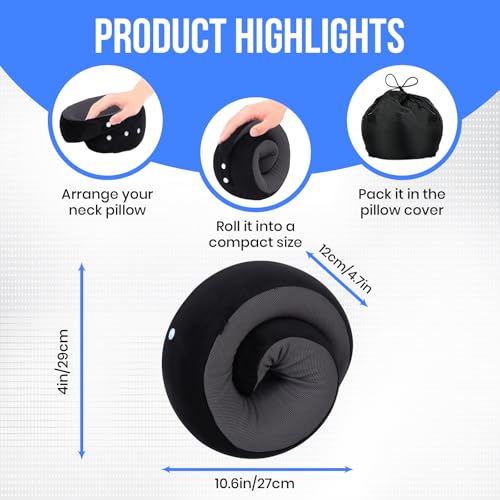 ARUNAVI The Travel Pillow Pure Memory Foam Neck Pillow, Comfortable and Breathable Cover, Machine Washable, Airplane Travel Kit | Black - Image 2