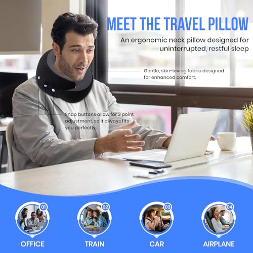 ARUNAVI The Travel Pillow Pure Memory Foam Neck Pillow, Comfortable and Breathable Cover, Machine Washable, Airplane Travel Kit | Black - Image 5