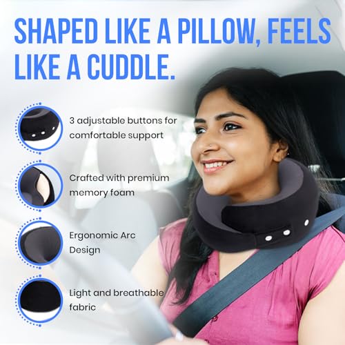 ARUNAVI The Travel Pillow Pure Memory Foam Neck Pillow, Comfortable and Breathable Cover, Machine Washable, Airplane Travel Kit | Black - Image 3