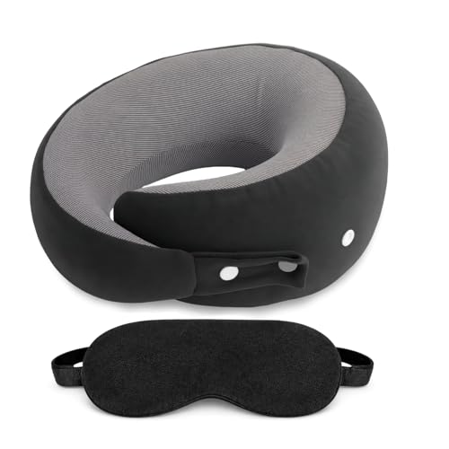 ARUNAVI The Travel Pillow Pure Memory Foam Neck Pillow, Comfortable and Breathable Cover, Machine Washable, Airplane Travel Kit | Black - Image 1