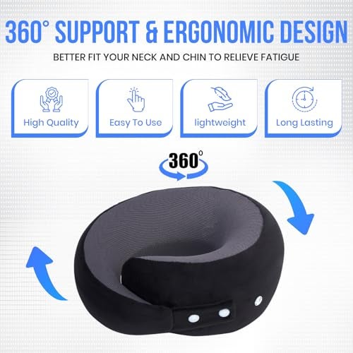 ARUNAVI The Travel Pillow Pure Memory Foam Neck Pillow, Comfortable and Breathable Cover, Machine Washable, Airplane Travel Kit | Black - Image 4