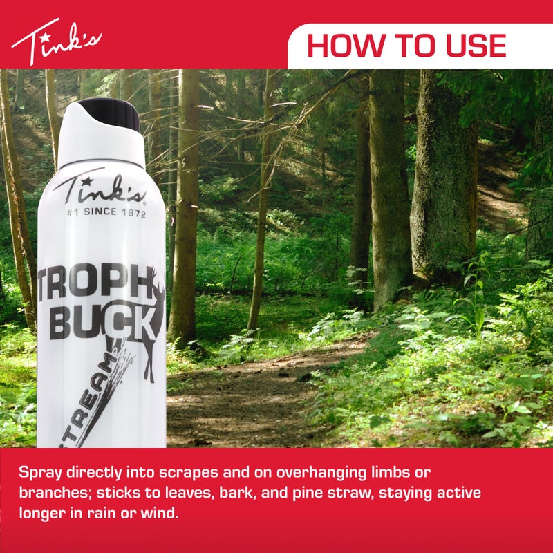 Tink's Estrous Gel Stream, Trophy Buck Gel Spray | 5 Fl Oz Spray Bottle | Deer Attractant, Hunting Accessories, Doe Estrus, Deer Scent | 10 Foot Spray Gel Stream | Easy Application Red-White - Image 5