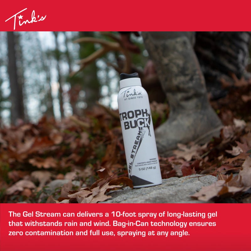 Tink's Estrous Gel Stream, Trophy Buck Gel Spray | 5 Fl Oz Spray Bottle | Deer Attractant, Hunting Accessories, Doe Estrus, Deer Scent | 10 Foot Spray Gel Stream | Easy Application Red-White - Image 2