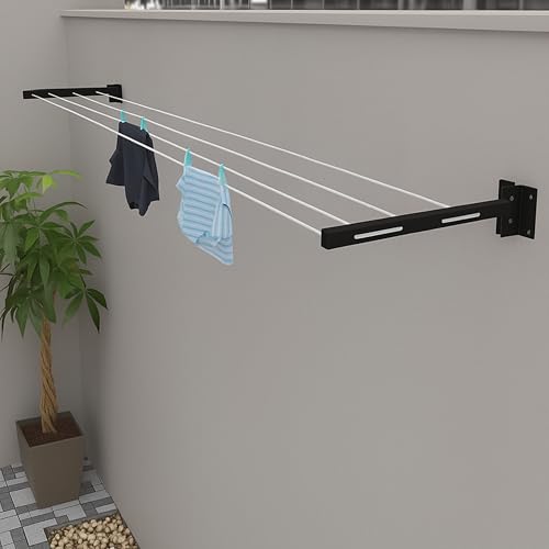 Boniry Wall Mounted Clothes Drying Stand | Heavy Duty Foldable Cloth Dryer Stand Indoor & Outdoor Use | Space Saving Cloth Drying Stand for Balcony, or Utility Room -Black - Image 1