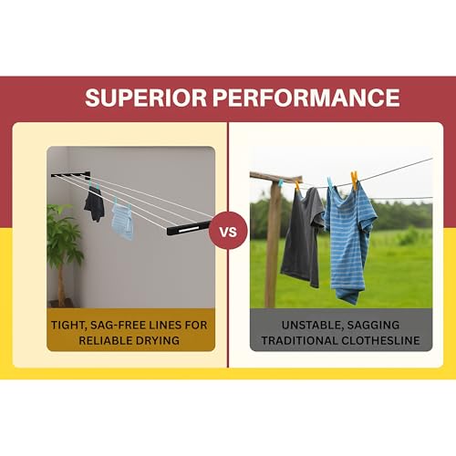 Boniry Wall Mounted Clothes Drying Stand | Heavy Duty Foldable Cloth Dryer Stand Indoor & Outdoor Use | Space Saving Cloth Drying Stand for Balcony, or Utility Room -Black - Image 5
