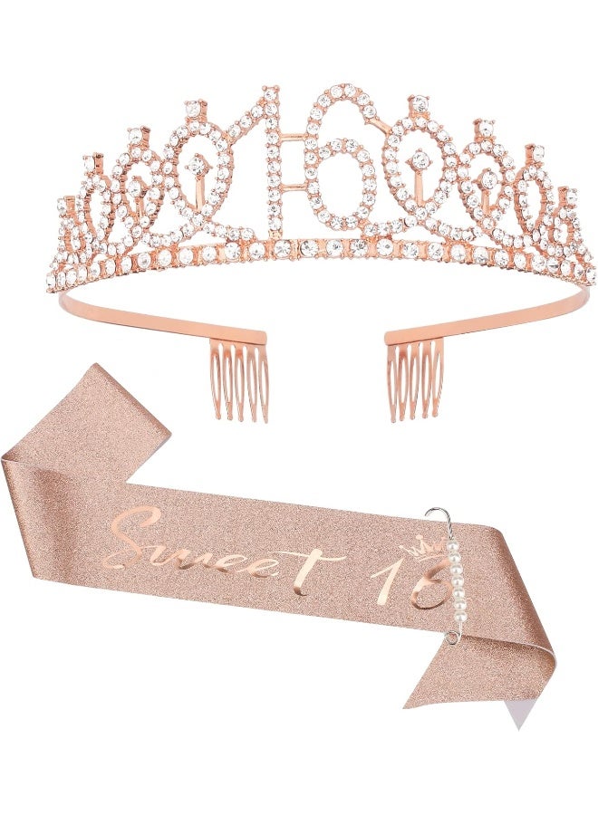 CIEHER CIEHER 16th Birthday Crown & Sweet 16 Sash & Pearl Pin Set  - Image 1