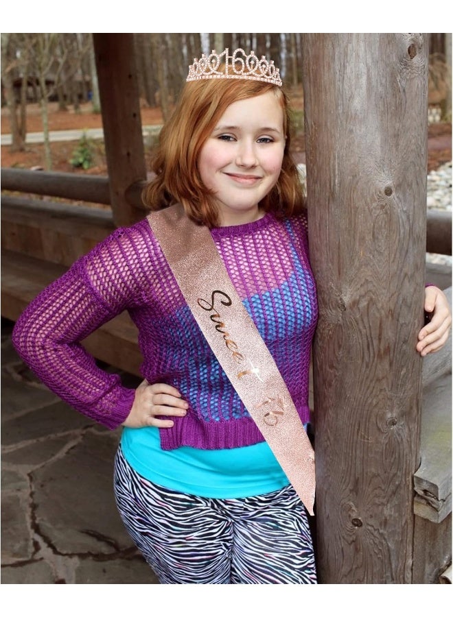 CIEHER CIEHER 16th Birthday Crown & Sweet 16 Sash & Pearl Pin Set  - Image 2