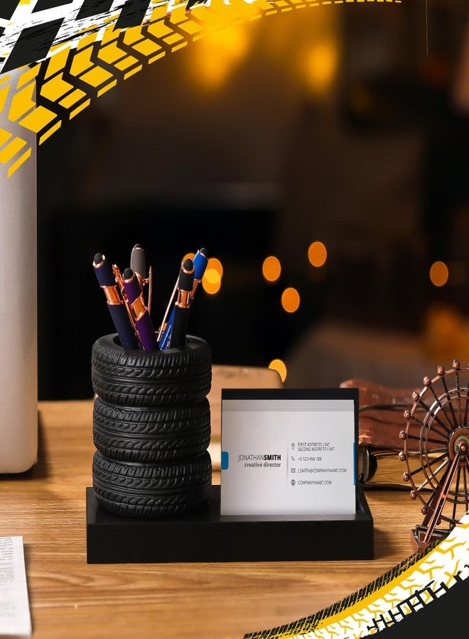 Sherr Tire Shape Stationery Set Car Salesman Gift Tire Stack Pen Holder Business Card Holder Car Salesman Desk Accessories for Desk Office Mechanics Gifts - Image 3