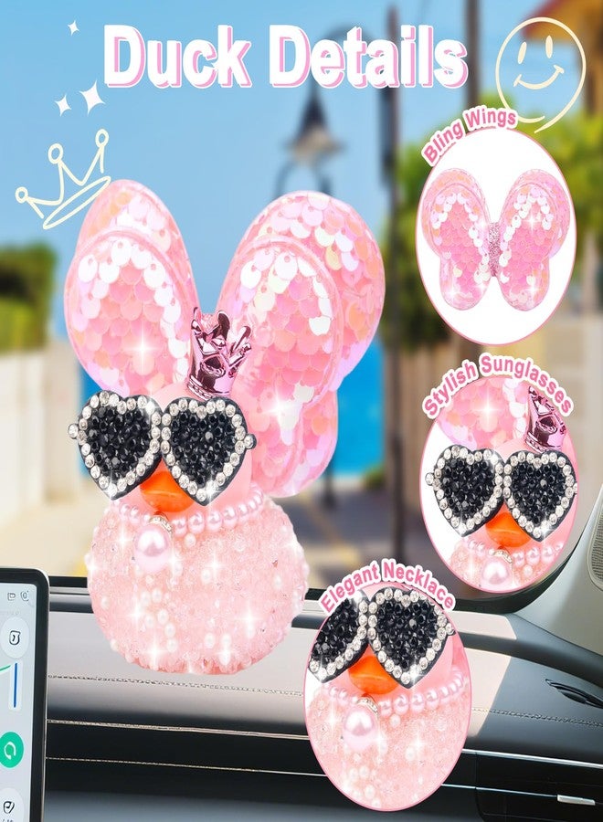 MuMyer Diamond Rubber Duck Car Ornaments, Colorful Sparkly Rhinestone Rubber Duck Car Dashboard Decorations with Shining Wings and Pearl Necklace for Car Home Office Desk Party Decoration Gift - Image 2